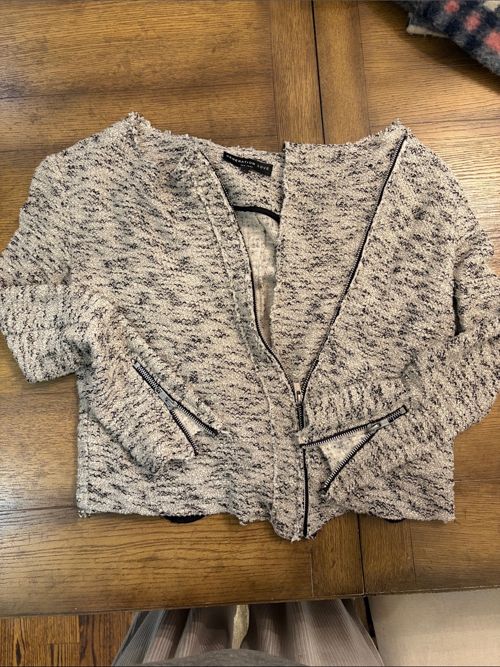 Generation Love Heathered Zip-Front Bouclé Cardigan/ Blazer style